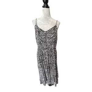 LOFT Women's Paisley‎ Print Midi Dress Black White Casual  Size Large